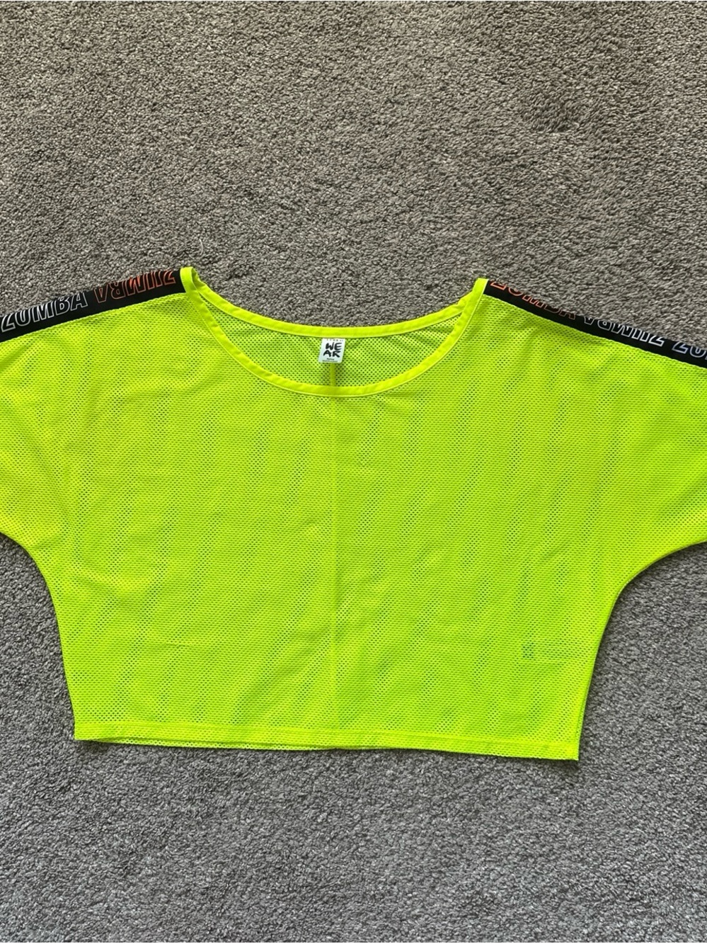 Zumba Fitness Neon Yellow Mesh Crop Top with Branded Shoulder Trim